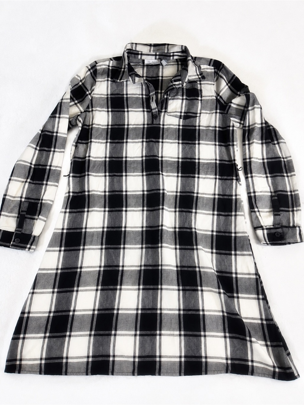 Place Black and White Plaid Long-Sleeve Shirt Dress